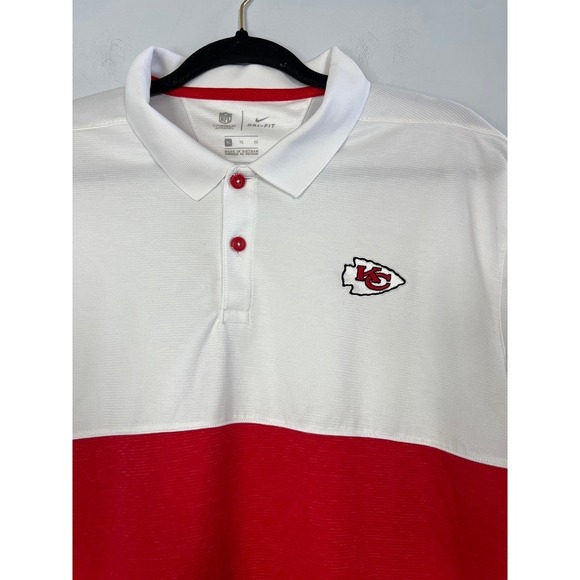 Nike Men's Chiefs NFL Red White Colorblock Polo Collard Shirt Size - Picture 2 of 6